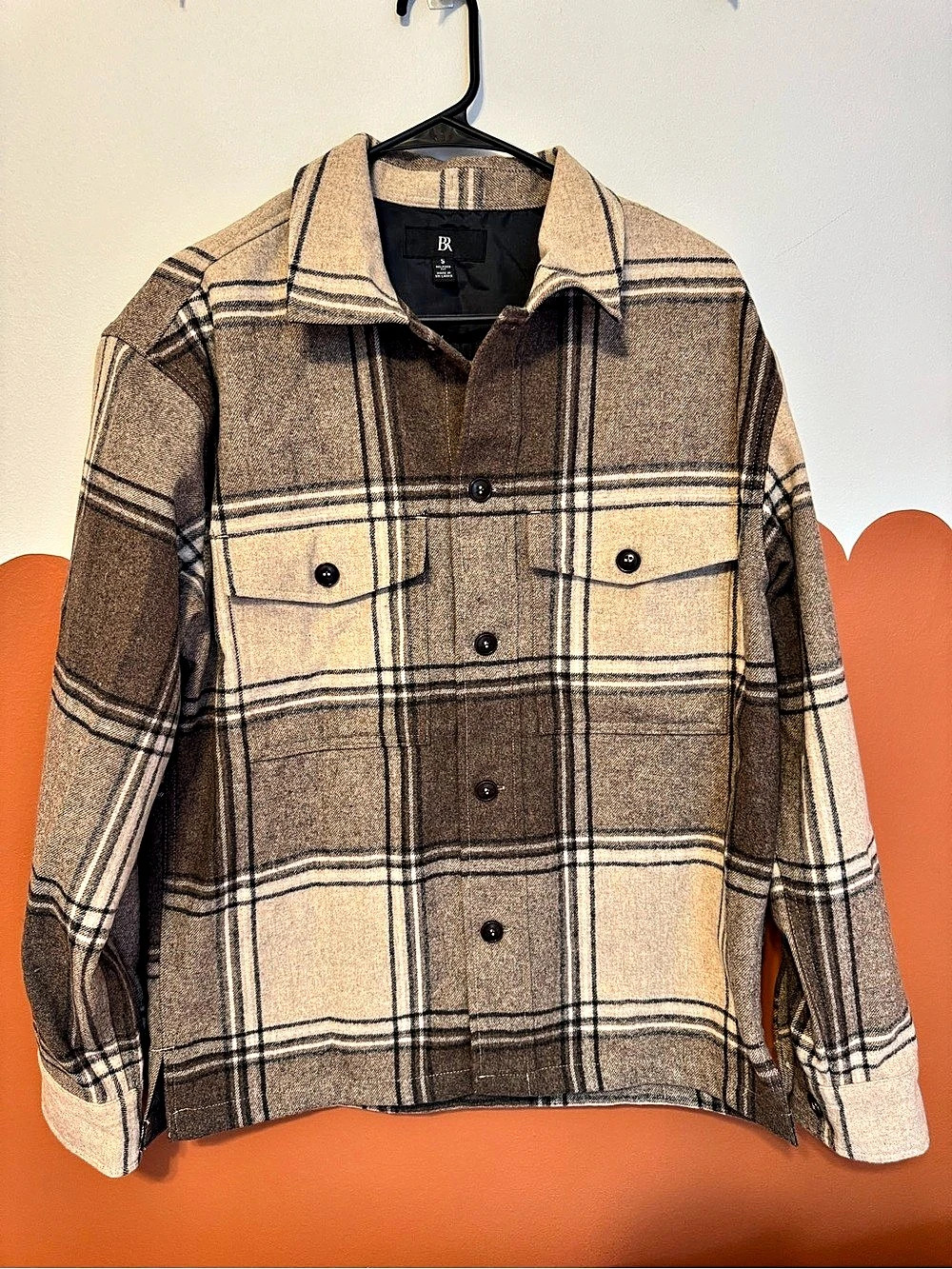 Plaid Shirt Jacket in Brown & Beige Size Small